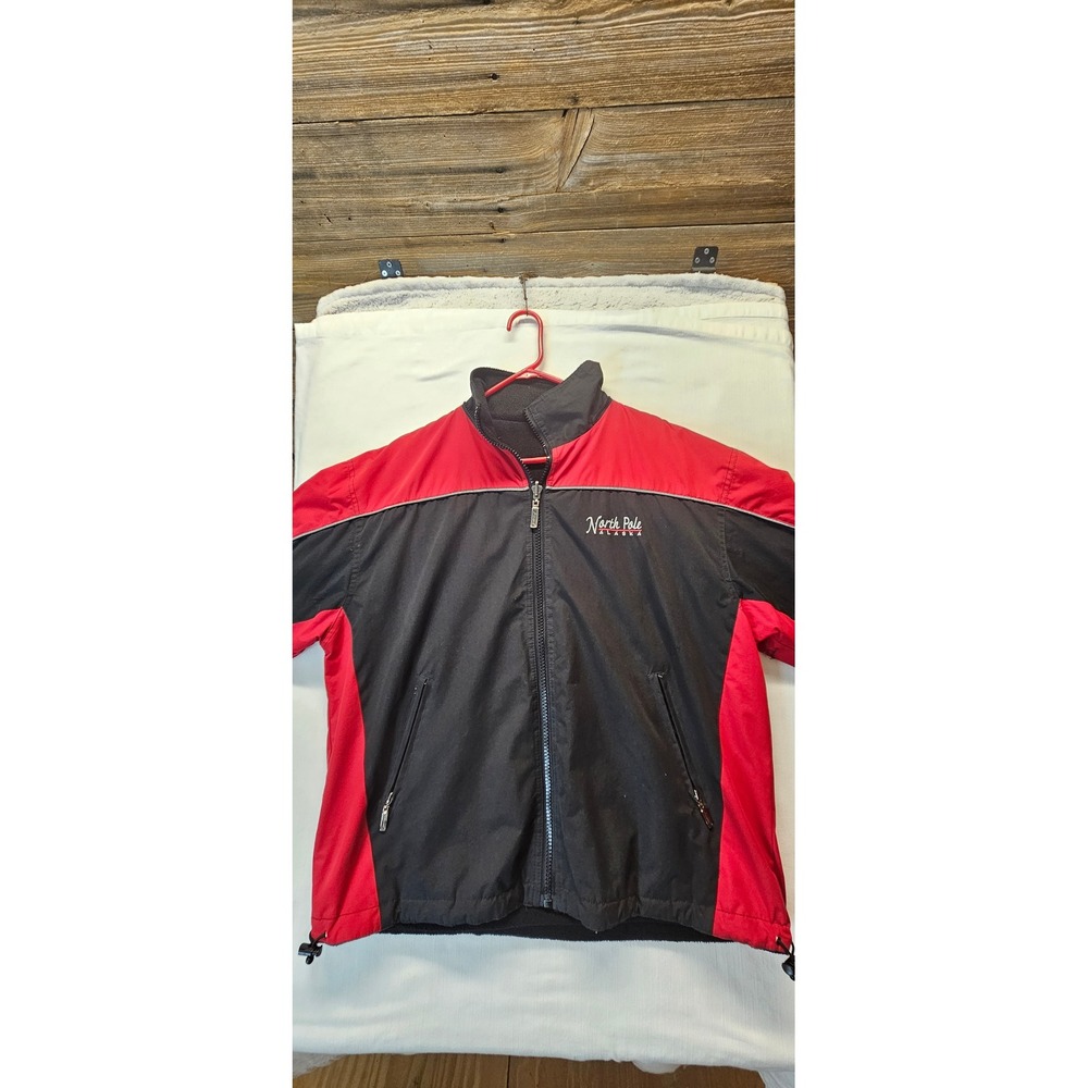 Cheneral North Pole Alaska Windbreaker Jacket Red Black Fleece Lined Medium